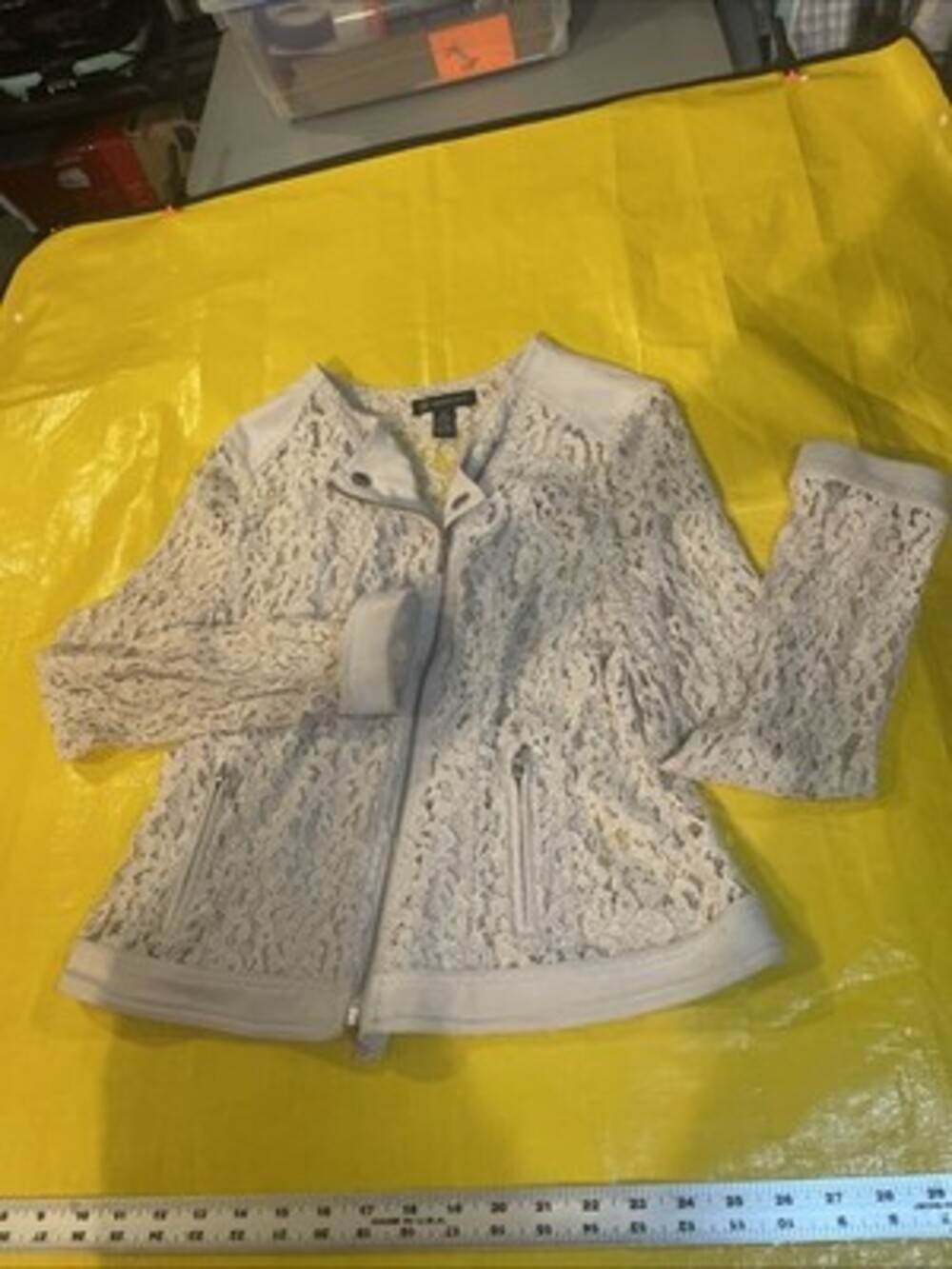 INC International Concepts Women Size L Lace Jacket  Cream Moto Zip Short Length